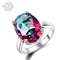 Bague en argent S925 pour femmes anneau mystique arc-en-ciel topaze Promotion élégant bijoux