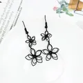 Boucles d'oreilles en forme de grande fleur noire pour femmes longues boucles d'oreilles pendantes