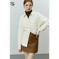 FSLE-Veste à simple boutonnage pour femme chemise beige manteau chaud intérieur chemise à fond