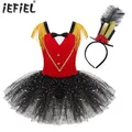 Costumes LYus Ringmaster pour enfants paillettes brillantes tutu en maille de tulle ensemble de