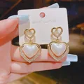 Boucles d'oreilles en cristal couleur or pour femmes bijoux en forme de cœur perles pendantes