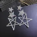 Boucles d'oreilles pendantes en cristal avec trois pentagrammes pour femmes biscuits brillants