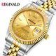 REGINALD-Montre-bracelet en diamant pour homme montres d'affaires argent or acier date