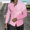 Chemise surdimensionnée à col rabattu pour hommes chemise rose décontractée manches longues