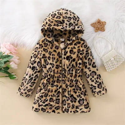 Veste chaude en coton pour fille manteau à capuche à manches longues taille élastique léopard