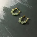 VOQ – boucles d'oreilles Hetian en Jade pour femmes et filles 4 perles couleur or élégantes