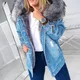 Veste en jean à capuche en fausse fourrure pour femme manteau d'hiver vestes en jean femme