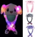 Chapeau de lapin en peluche avec LED oreilles de lapin en mouvement casquette chaude et moelleuse