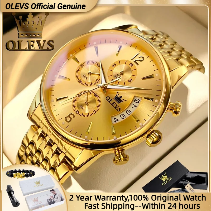 OLEVS hommes montres haut de gamme montre de luxe étanche en acier inoxydable hommes montre-bracelet lumineux Quartz montre boîte coffret cadeau