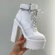 Bottes de rinçage à talons hauts pour femmes chaussures à plateforme sexy blanc et noir à lacets