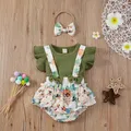 Princess Summer Toddler Baby Girls Clothes Short Sleeve Romper+suspender Shorts+headband 3pcs