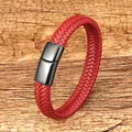 2022 Simple Style tissé homme Bracelet noir marron cuir corde en acier inoxydable fermoir magnétique