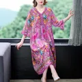 Robe rose élégante à manches longues pour femmes robe de soirée mi-longue mince imprimée