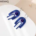 WENHQ – boucles d'oreilles à clips pour femmes bijoux à breloques texturés bleu givré