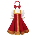 Robe de Princesse à Manches Bouffantes pour Fille Costume Russe Traditionnel Tutu de brev Sarafan