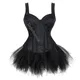 Robe Corset Sexy Burlesque Noire avec Bretelles et Fermeture Éclair Jupe Tutu Gothique Bustier