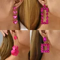 Boucles d'oreilles en strass rose vif pour femmes boucles d'oreilles pendantes de luxe de styliste