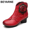 BEYARNE – bottes courtes en cuir véritable pour femme chaussures faites à la main couleur unie