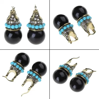 Boucles d'oreilles à tige de style palais vintage pour femmes perles noires charmantes cristal