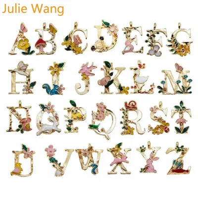 Julie Wang-Breloques en émail pour documents en or 26 lettres 26 pièces A-Z mixtes collier