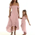 Robes d'été pour mère et fille tenues assorties pour la famille robe à épaules dénudées avec