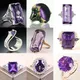 Grande bague en pierre carrée violette pour femme argent amissié géométrique bijoux de