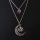 Collier en cristal Violet et lune avec couches de sorcières pentagramme cristal brut gothique