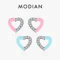 Modian-Boucles d'oreilles cœurs simples en argent regardé 925 pour femme émail rose et bleu design