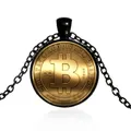 Pendentif en métal et verre en forme de Bitcoin pour homme et femme document en or colliers de la