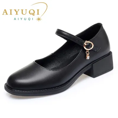 AIYUQI-Chaussures en cuir véritable pour femmes chaussures à talon moyen chaussures à essence