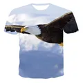 T-shirt à manches courtes imprimé 3D pour hommes et femmes motif aigle col rond respirant