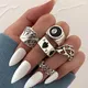 Punk Vintage Silver Document Poker Billiards Ring Set pour femmes Gothic Coussins Anillos Hip Hop