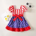 Robe du jour de l'indépendance pour les petites filles de 1 à 4 ans 1 pièce avec ceinture manches