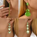 Boucles d'oreilles en cristal vert pour femmes grand pendentif de luxe forme géométrique bijoux