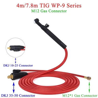 Torche de soudage WP9F 9FV TIG fils de câble à tuyau souple connecteur de gaz M12 x 1mm DKJ 10-25