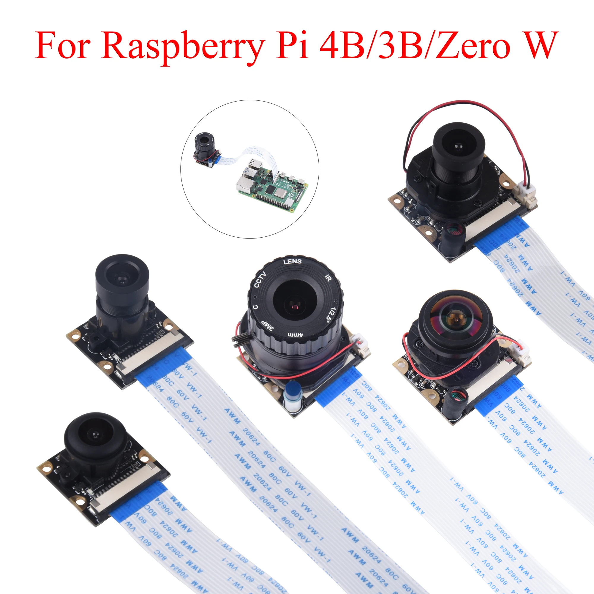 Module de caméra de vision jour/nuit Raspberry Pi 65 ° /75 ° /130 ° /175 ° Webcam 5MP avec capteur de lumière IR pour Raspberry Pi 4B/3B +/3B Zero W
