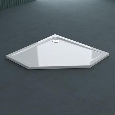 Duschtasse Duschwanne Faro5W 90x90x4 flach aus Acryl in Weiß Fünfeckig DIN-Anschlüsse für Image