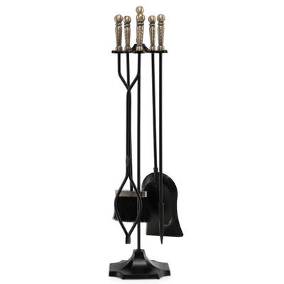 Costway 31 inch 5 Pieces Metal Fireplace Tool Set with Stand-Bronze