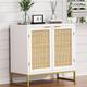 Natural Rattan Accent Storage Cabinet Buffet Cabinet with 2-Doors Kitchen Sideboard Furniture