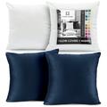 Clara Clark Plush Solid Decorative Microfiber Square Throw Pillow Cover with Throw Pillow Insert for Couch Navy Blue 16 x16 4 Piece Decorative Soft Throw Pillow Set