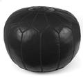 Ikram Design Stuffed Black Moroccan Leather Pouf Ottoman 20 Diameter and 13 Height