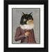 Fab Funky 20x24 Black Ornate Wood Framed with Double Matting Museum Art Print Titled - Tortoiseshell Cat and Brandy Glass