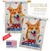 Breeze Decor Patriotic Fawn Corgi 2-Sided Polyester 40 x 28 in. House Flag in Blue/Brown/Red | 40 H x 28 W in | Wayfair