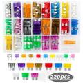 Upgrade 220 PCS Car Fuses Assortment Kit Blade-type Automotive Fuses Standard and Mini Size (2A/3A/5A/7.5A/10A/15A/ 20A/25A/30A/35A) Fuses Replacement for Car RV fuses