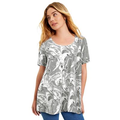 Plus Size Women's Short-Sleeve Swing One + Only Tee by June+Vie in Pearl Grey Marble (Size 18/20)