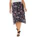 Plus Size Women's Ruched Skirt by Soft Focus in Black Multi Floral (Size M)