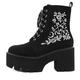 GooMaShoes Women's Black Lace up Embroidered High Heel Platform Boots Goth Shoes, Punk Block Faux Suede Side Zipper Combat Boots, Gothic Round Toe Chunky Heel Ankle Boots (UK Size 3)