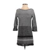 White House Black Market Casual Dress - Shift Boatneck 3/4 Sleeve: Silver Tweed Dresses - Women's Size X-Small