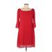Signature by Robbie Bee Casual Dress - A-Line Square 3/4 sleeves: Red Print Dresses - Women's Size 6