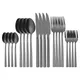 Ensemble de couverts en acier inoxydable noir cuillère fourchette couteau vaisselle lavable au